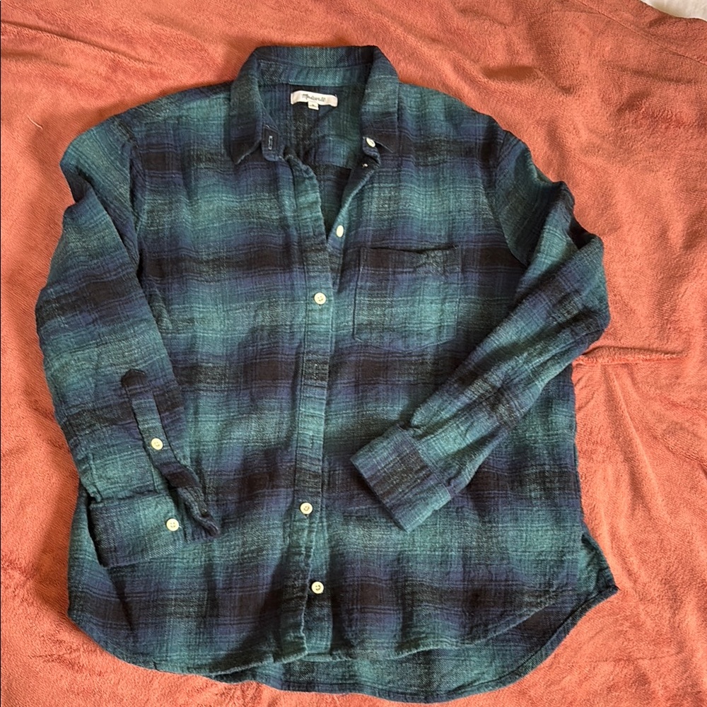 Madewell green navy flannel Shirt